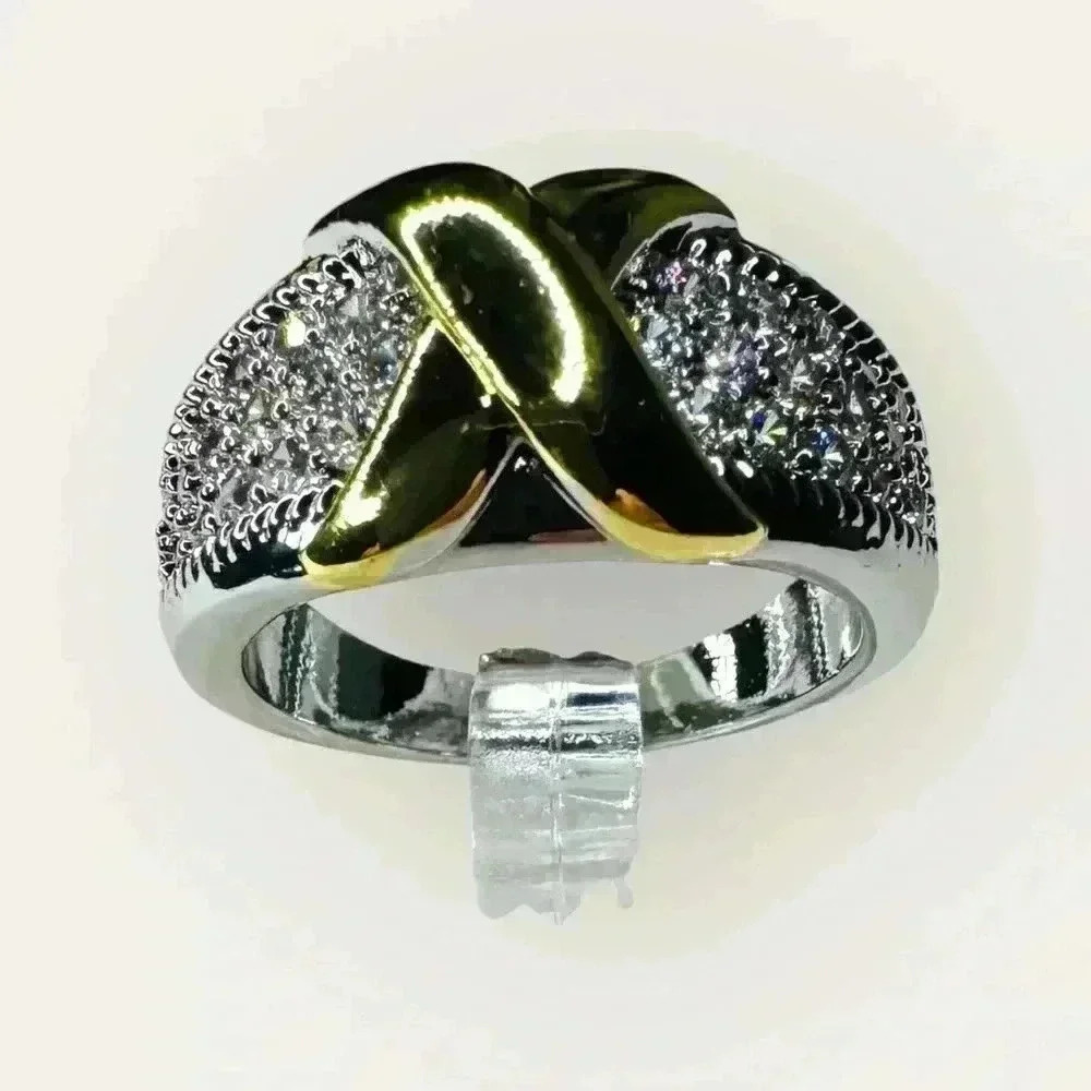 Pave Two Tone Ring W/Gold X